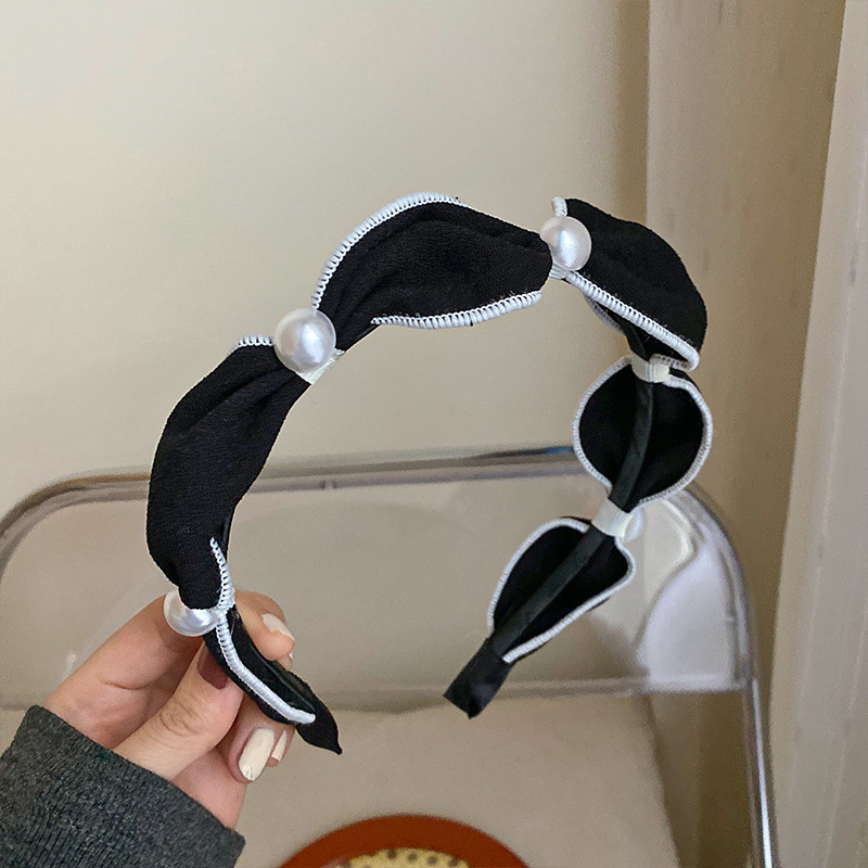 Divatos hajkarika nőknek Aranyos Bowknot hamis gyöngy fekete hajpánt fejpánt lányoknak Retro fejfedők mindennapi díszítéshez hajtartozékok
