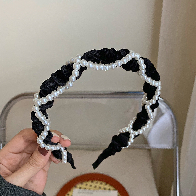 Divatos hajkarika nőknek Aranyos Bowknot hamis gyöngy fekete hajpánt fejpánt lányoknak Retro fejfedők mindennapi díszítéshez hajtartozékok