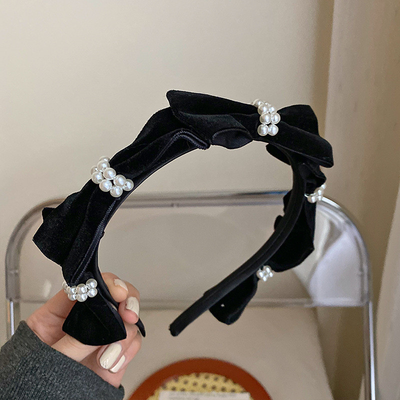 Divatos hajkarika nőknek Aranyos Bowknot hamis gyöngy fekete hajpánt fejpánt lányoknak Retro fejfedők mindennapi díszítéshez hajtartozékok