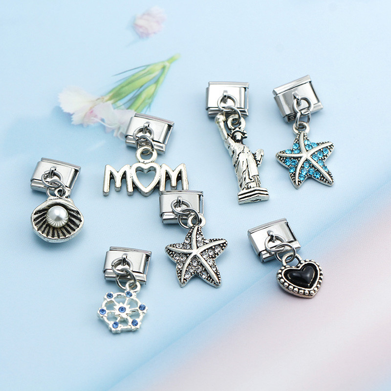 Hapishipi populaarsed originaalsed karikakrasüdamed meritäht lumehelveste kivist itaalia võlu, 9 mm käevõru käevõru ehete valmistamine DJ072