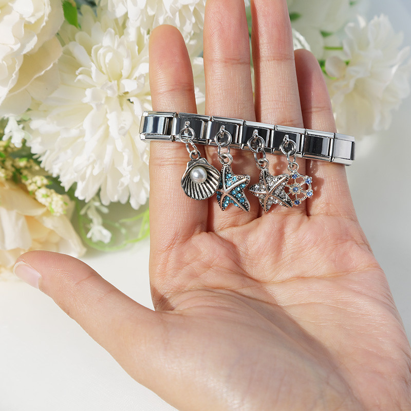 Hapishipi populaarsed originaalsed karikakrasüdamed meritäht lumehelveste kivist itaalia võlu, 9 mm käevõru käevõru ehete valmistamine DJ072