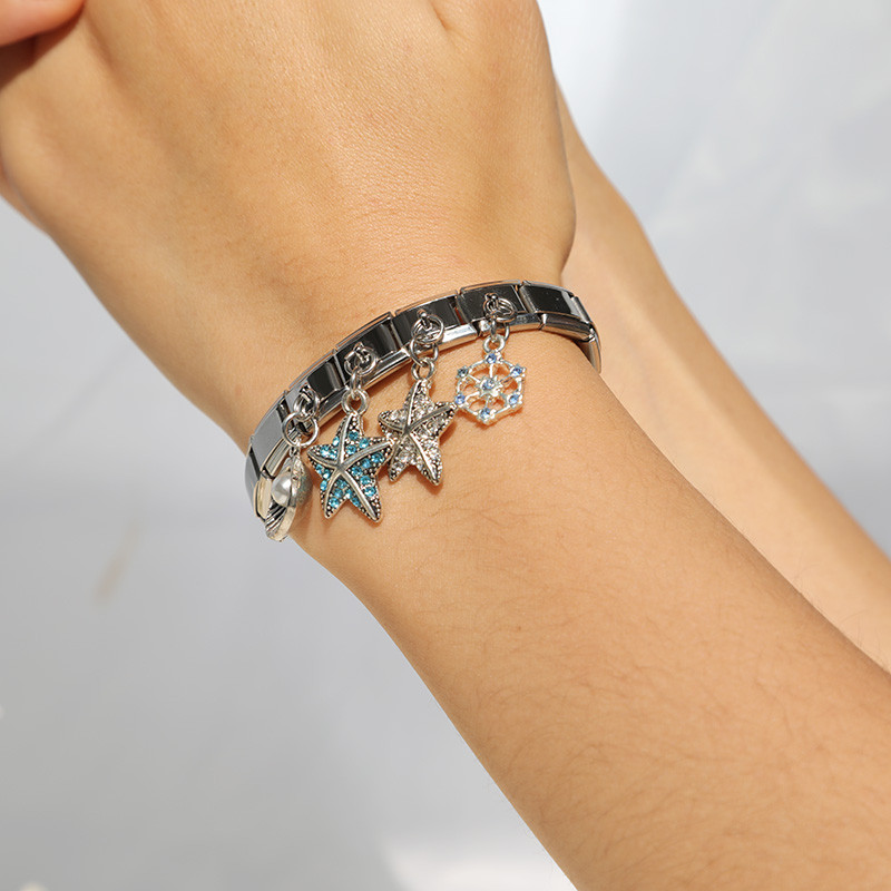 Hapishipi populaarsed originaalsed karikakrasüdamed meritäht lumehelveste kivist itaalia võlu, 9 mm käevõru käevõru ehete valmistamine DJ072