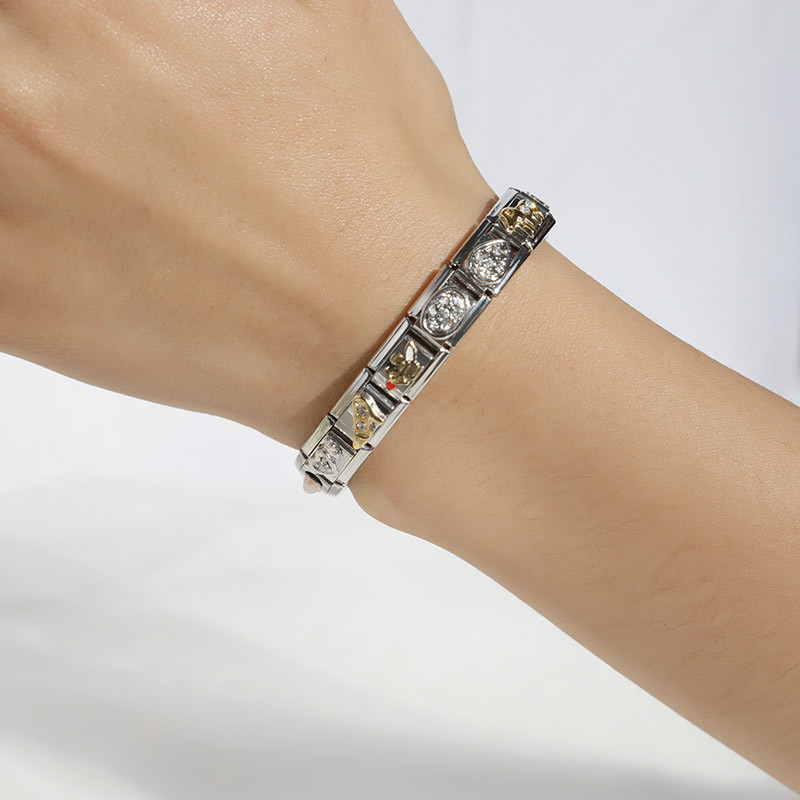 Hapiship uus mood koer nurk tiib armastus pimestav CZ itaalia võlu sobiv 9 mm käevõru roostevabast terasest ehete valmistamine DJ223