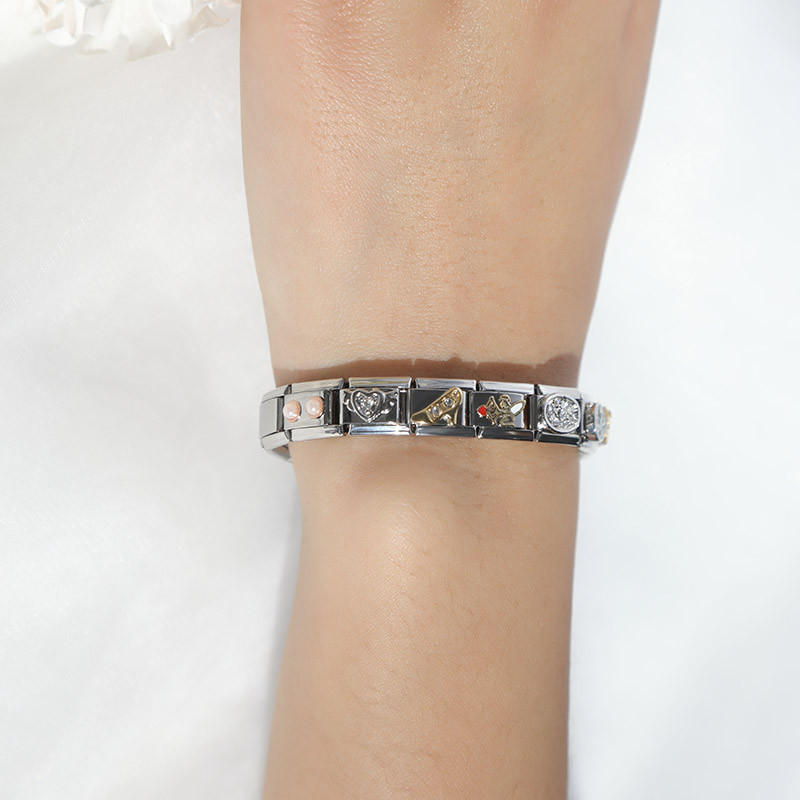 Hapiship uus mood koer nurk tiib armastus pimestav CZ itaalia võlu sobiv 9 mm käevõru roostevabast terasest ehete valmistamine DJ223