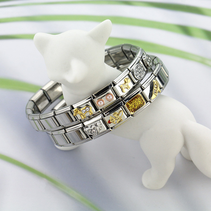 Hapiship uus mood koer nurk tiib armastus pimestav CZ itaalia võlu sobiv 9 mm käevõru roostevabast terasest ehete valmistamine DJ223