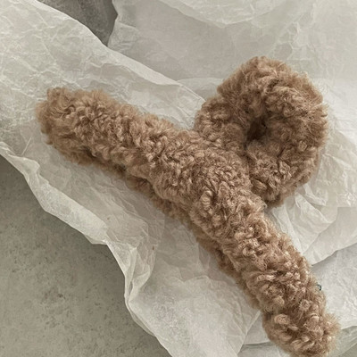 Jesen, zima, kopča za žene, jednobojna plišana kopča za kosu, djevojke, ukosnice od janjeće vune, modna, elegantna pokrivala za glavu, dodaci za kosu