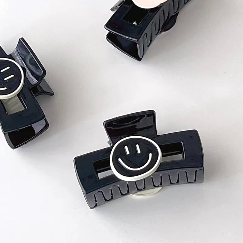 Koreai fekete-fehér mosolygós hajkarmok nőknek Design Sense hajcsat Vintage édes aranyos akril Ins hajkiegészítők ékszerek