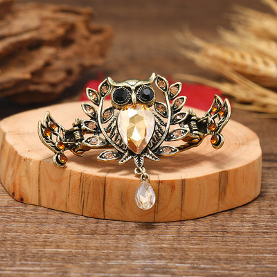 Morkopele Owl Crystal Hair Claw Clip Винтидж метална игла за коса Бижута Планичен кристал Аксесоари за коса за жени Банкет