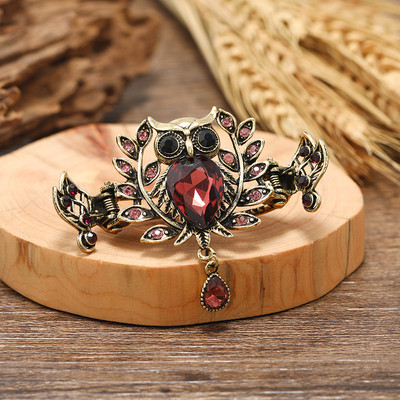 Morkopele Owl Crystal Hair Claw Clip Винтидж метална игла за коса Бижута Планичен кристал Аксесоари за коса за жени Банкет