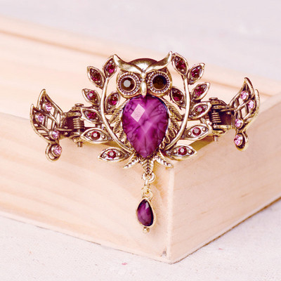 Morkopele Owl Crystal Hair Claw Clip Винтидж метална игла за коса Бижута Планичен кристал Аксесоари за коса за жени Банкет