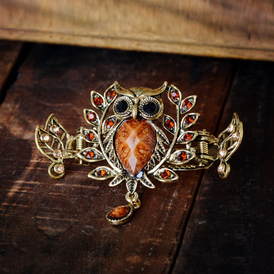 Morkopele Owl Crystal Hair Claw Clip Винтидж метална игла за коса Бижута Планичен кристал Аксесоари за коса за жени Банкет