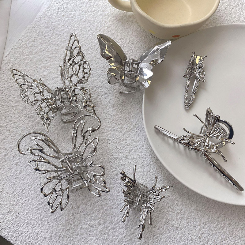 Agrafe cu gheare de modă pentru femeie, de culoare argintie, agrafă de păr fluture, metal geometrică, ac de păr pentru fete, stil punk, accesorii pentru păr