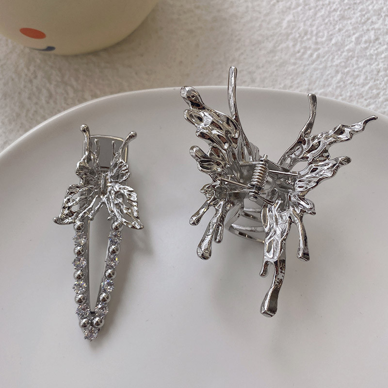 Agrafe cu gheare de modă pentru femeie, de culoare argintie, agrafă de păr fluture, metal geometrică, ac de păr pentru fete, stil punk, accesorii pentru păr