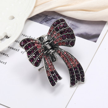 Morkopela Vintage Rhinestone Bowknot Hair Claw Butterfly Knot Щипка за коса Шнола Аксесоари Модни бижута за коса за жени