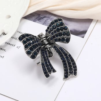 Morkopela Vintage Rhinestone Bowknot Hair Claw Butterfly Knot Щипка за коса Шнола Аксесоари Модни бижута за коса за жени