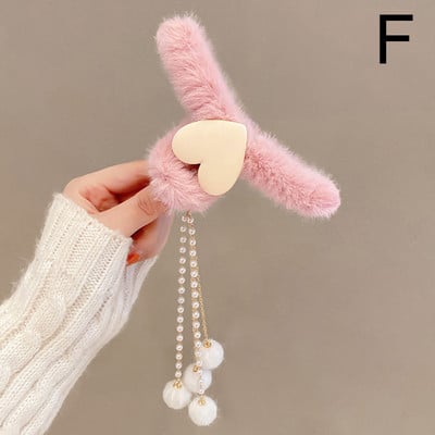 Téli plüss Claw Clip Női Új Szív Csomó-utánzat Gyöngy bojt medál Hajtű lány Fejfedő Divatos Haj kiegészítők