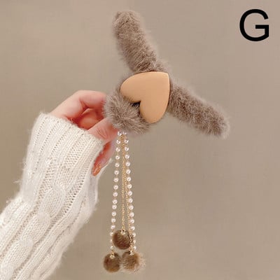 Téli plüss Claw Clip Női Új Szív Csomó-utánzat Gyöngy bojt medál Hajtű lány Fejfedő Divatos Haj kiegészítők