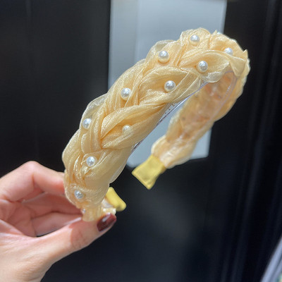 Sweet Pearl fejpánt tömör hálós csomózott hajpánt nőknek Vintage hajkiegészítők Pearl Twist Braid hajpánt hajkarika