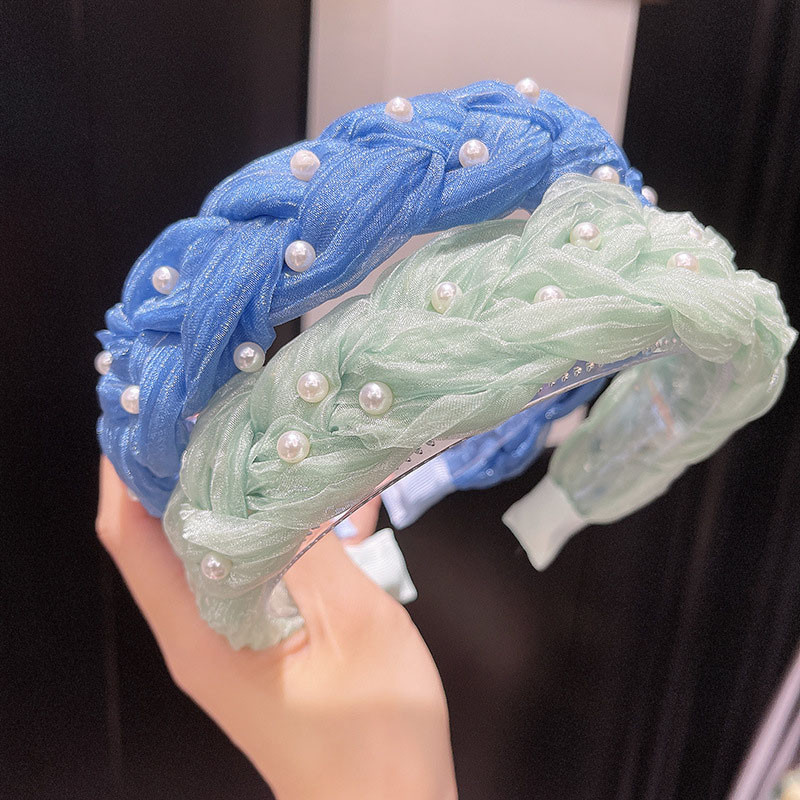 Sweet Pearl fejpánt tömör hálós csomózott hajpánt nőknek Vintage hajkiegészítők Pearl Twist Braid hajpánt hajkarika