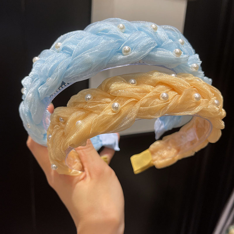 Sweet Pearl fejpánt tömör hálós csomózott hajpánt nőknek Vintage hajkiegészítők Pearl Twist Braid hajpánt hajkarika