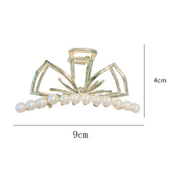 Елегантни щипки за коса с форма на паун Дамски щипки за коса с бантик с имитация на перли Кухи геометрични метални фиби Аксесоари за коса