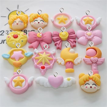 10Pcs Cartoon Bowknot Magic Wand Girl Resin Charms Обеци Колие Гривна Бижута Аксесоари Направи си сам Ключодържател Плаващи висулки