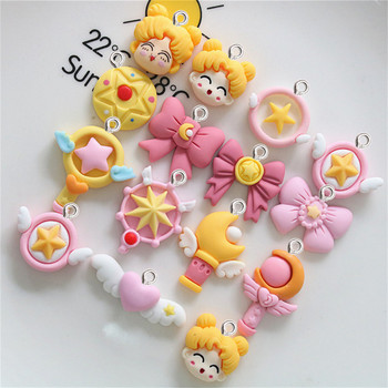 10Pcs Cartoon Bowknot Magic Wand Girl Resin Charms Обеци Колие Гривна Бижута Аксесоари Направи си сам Ключодържател Плаващи висулки