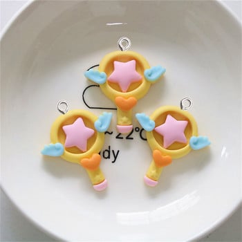 10Pcs Cartoon Bowknot Magic Wand Girl Resin Charms Обеци Колие Гривна Бижута Аксесоари Направи си сам Ключодържател Плаващи висулки