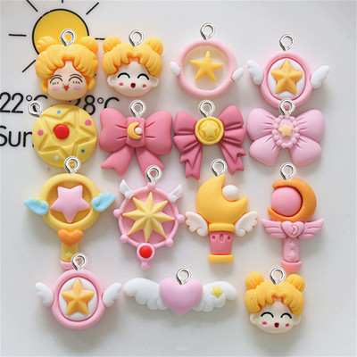 10 τμχ Cartoon Bowknot Magic Wand Girl Resin Charms Σκουλαρίκια Κολιέ Βραχιόλι Κοσμήματα Αξεσουάρ DIY Μπρελόκ αιωρούμενα μενταγιόν