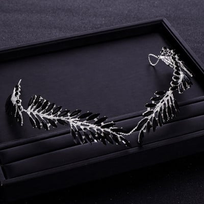 Trendy svadbena tijara Vjenčana traka za glavu s kristalima od crnog kamenčića Vjenčani dodaci za kosu Princezina pokrivala za glavu Vjenčani dodaci za kosu