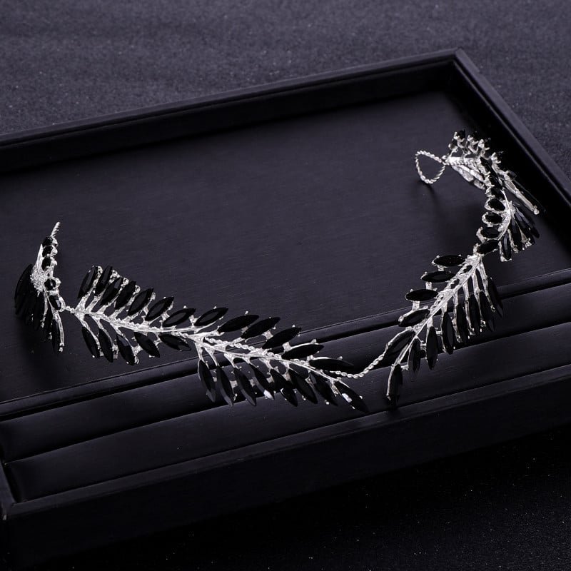 Trendy svadbena tijara Vjenčana traka za glavu s kristalima od crnog kamenčića Vjenčani dodaci za kosu Princezina pokrivala za glavu Vjenčani dodaci za kosu