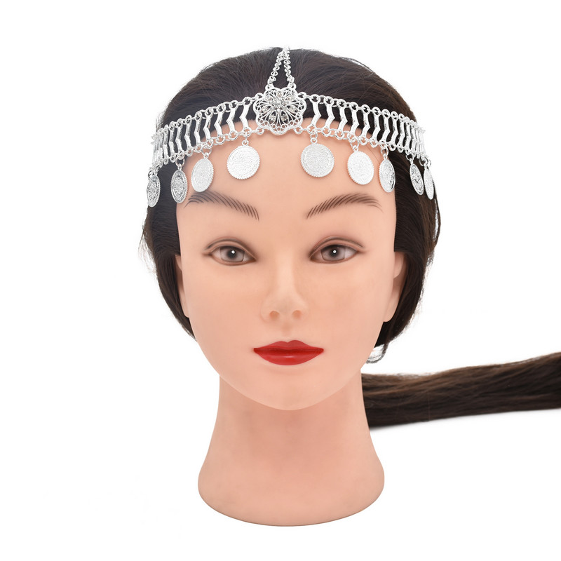 India juukseaksessuaarid Münt Tutt Tantsupea Ketid Peapaelad Nikerdatud lillega Kristallpeakate Mustlaste Araabia Peo Juukseehted