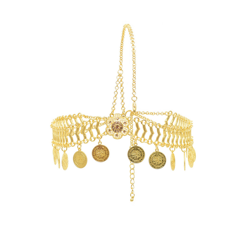 India juukseaksessuaarid Münt Tutt Tantsupea Ketid Peapaelad Nikerdatud lillega Kristallpeakate Mustlaste Araabia Peo Juukseehted