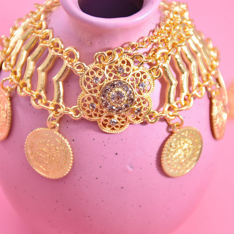 India juukseaksessuaarid Münt Tutt Tantsupea Ketid Peapaelad Nikerdatud lillega Kristallpeakate Mustlaste Araabia Peo Juukseehted