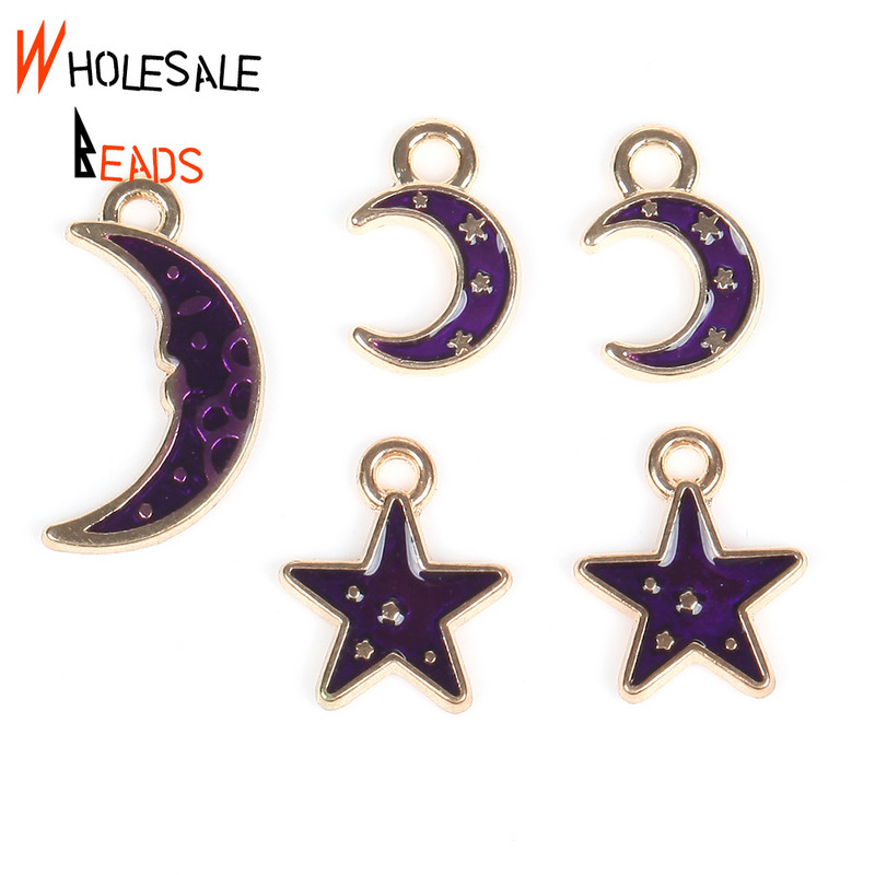 10db/tétel Zománc Moon Star Charms barkácsolás ékszerkereséshez Medálok készítése Nyakláncok Karkötők Kézzel készített 9x17mm 8x12mm