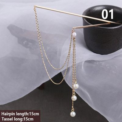 Duplaláncú hajvilla gyöngybojt hajrúd hajtű Kínai stílusú retro hajkiegészítők Hanfu tiaras díszekhez esküvői
