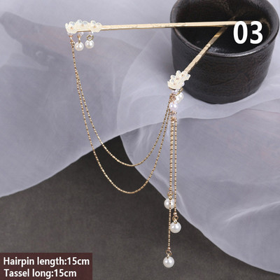 Duplaláncú hajvilla gyöngybojt hajrúd hajtű Kínai stílusú retro hajkiegészítők Hanfu tiaras díszekhez esküvői