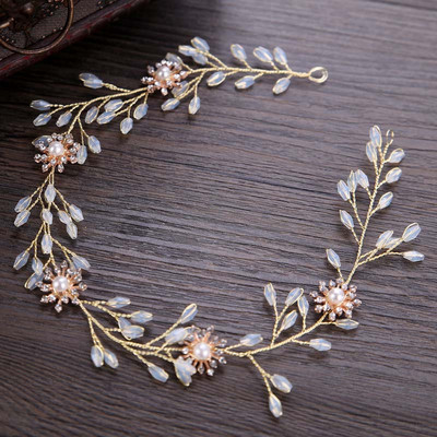 Menyasszonyi fejpánt Pearl Leaf Hajpántok Arany/Ezüst színű Tiara Női Korona Menyasszonyi Haj Ékszer Tiara Esküvői Haj Kiegészítők SL