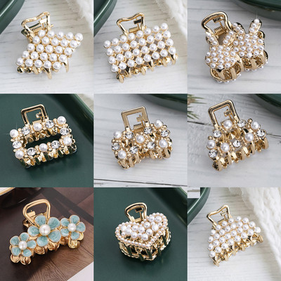 Gheare de păr vintage perle pentru femei, fete, clemă de gheare de crab cu strasuri retro, agrafe mici, accesorii de păr pentru crab