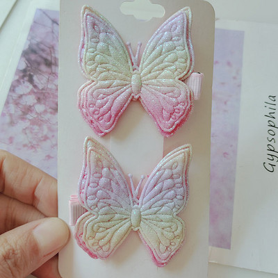 12db Gyermek hajcsat Rainbow színű Glitter Butterfly hajcsat új kislány áttetsző BB klip kedves gyerek hajcsat