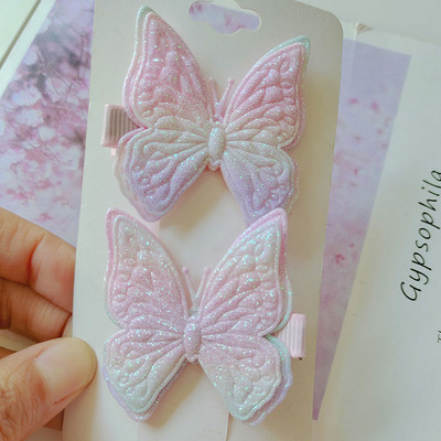 12db Gyermek hajcsat Rainbow színű Glitter Butterfly hajcsat új kislány áttetsző BB klip kedves gyerek hajcsat