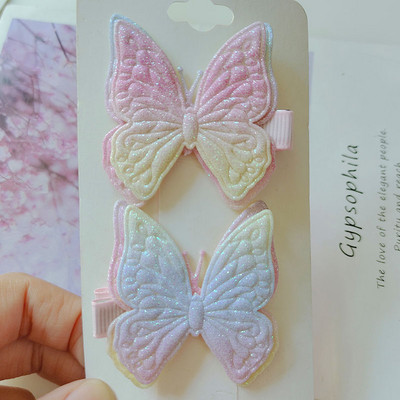 12db Gyermek hajcsat Rainbow színű Glitter Butterfly hajcsat új kislány áttetsző BB klip kedves gyerek hajcsat