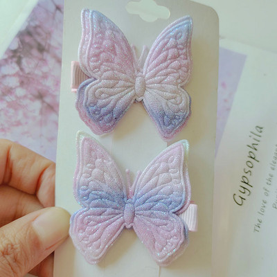 12db Gyermek hajcsat Rainbow színű Glitter Butterfly hajcsat új kislány áttetsző BB klip kedves gyerek hajcsat