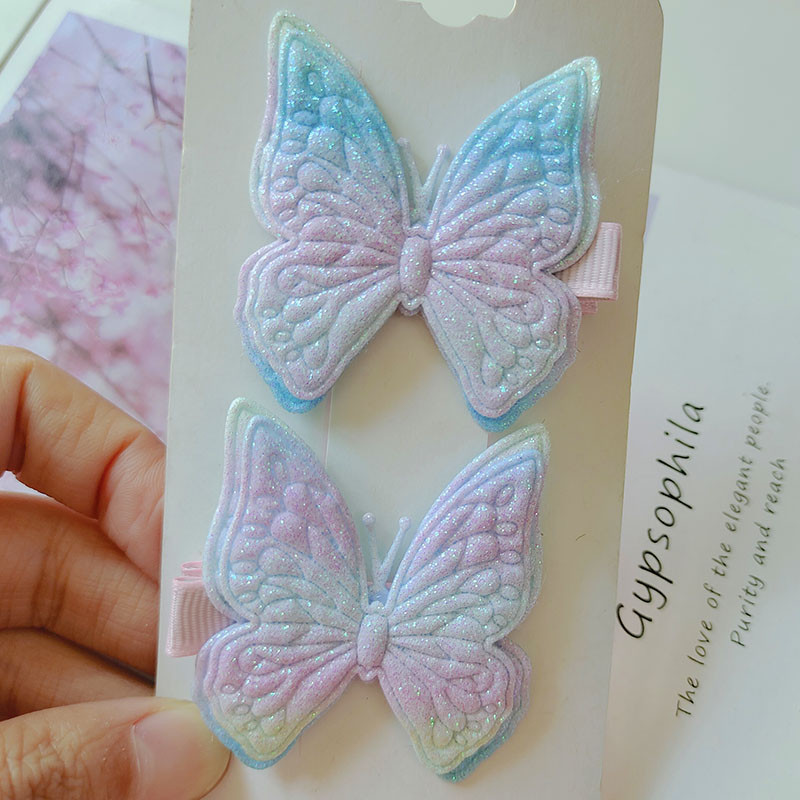 12db Gyermek hajcsat Rainbow színű Glitter Butterfly hajcsat új kislány áttetsző BB klip kedves gyerek hajcsat