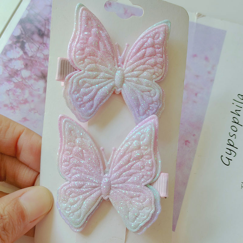 12db Gyermek hajcsat Rainbow színű Glitter Butterfly hajcsat új kislány áttetsző BB klip kedves gyerek hajcsat