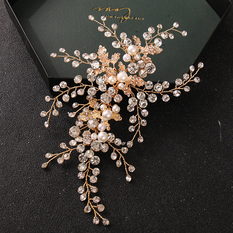 Srebrna boja traka za glavu s lišćem od vještačkih dijamanata Tiara Pearl Crystal Hair Češalj Mladenka Glava Vjenčani dodaci za kosu Nakit Traka