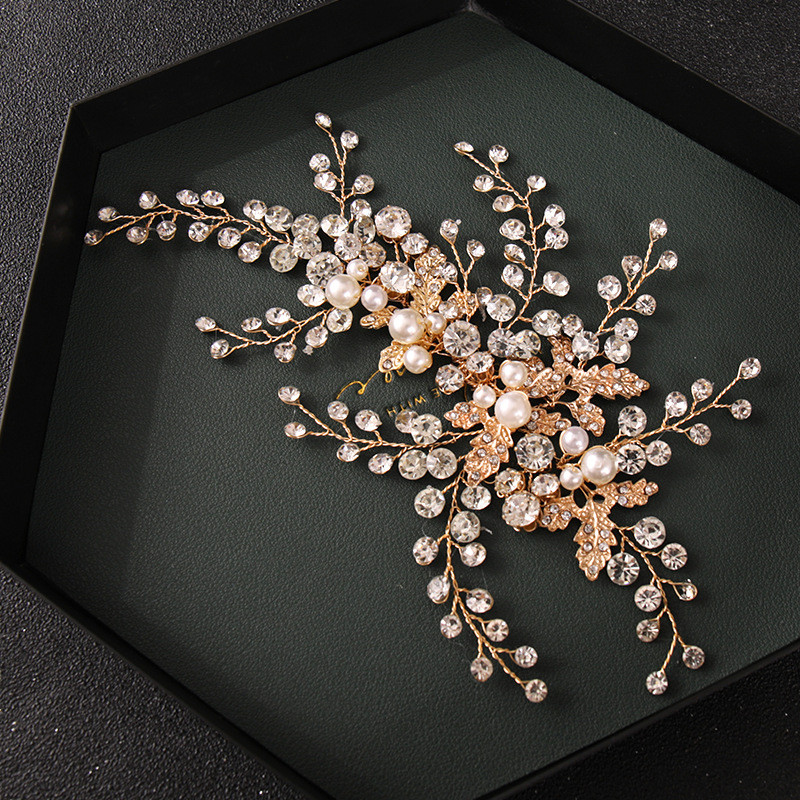 Srebrna boja traka za glavu s lišćem od vještačkih dijamanata Tiara Pearl Crystal Hair Češalj Mladenka Glava Vjenčani dodaci za kosu Nakit Traka