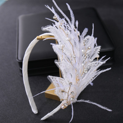 Traka za kosu od umjetnog perja Tijare za žene Traka za glavu od kristalnih perli Obruč za kosu Elegantni vjenčani dodaci za kosu Nakit za djevojke na maturalnoj večeri