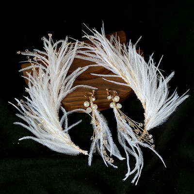 Traka za kosu od umjetnog perja Tijare za žene Traka za glavu od kristalnih perli Obruč za kosu Elegantni vjenčani dodaci za kosu Nakit za djevojke na maturalnoj večeri
