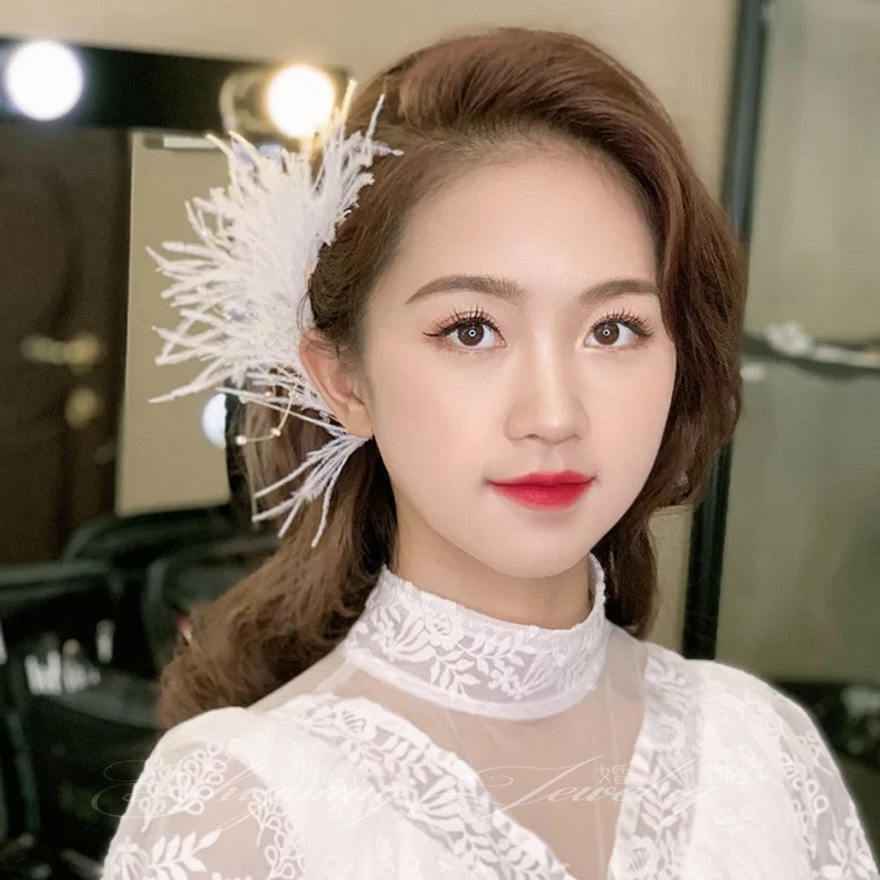 Traka za kosu od umjetnog perja Tijare za žene Traka za glavu od kristalnih perli Obruč za kosu Elegantni vjenčani dodaci za kosu Nakit za djevojke na maturalnoj večeri